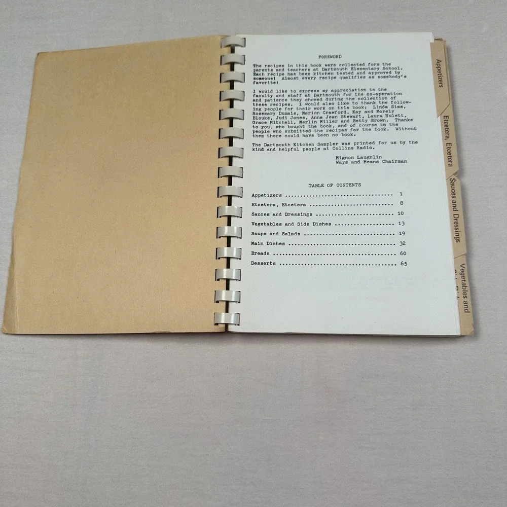 Vintage Spiral Bound Kitchen Cookbook Dartmouth Elementary School, Richardson TX